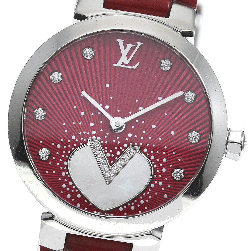 LOUIS VUITTON Q1J05 Tambour Rose Indigo 8P V-Diamond Quartz Women's