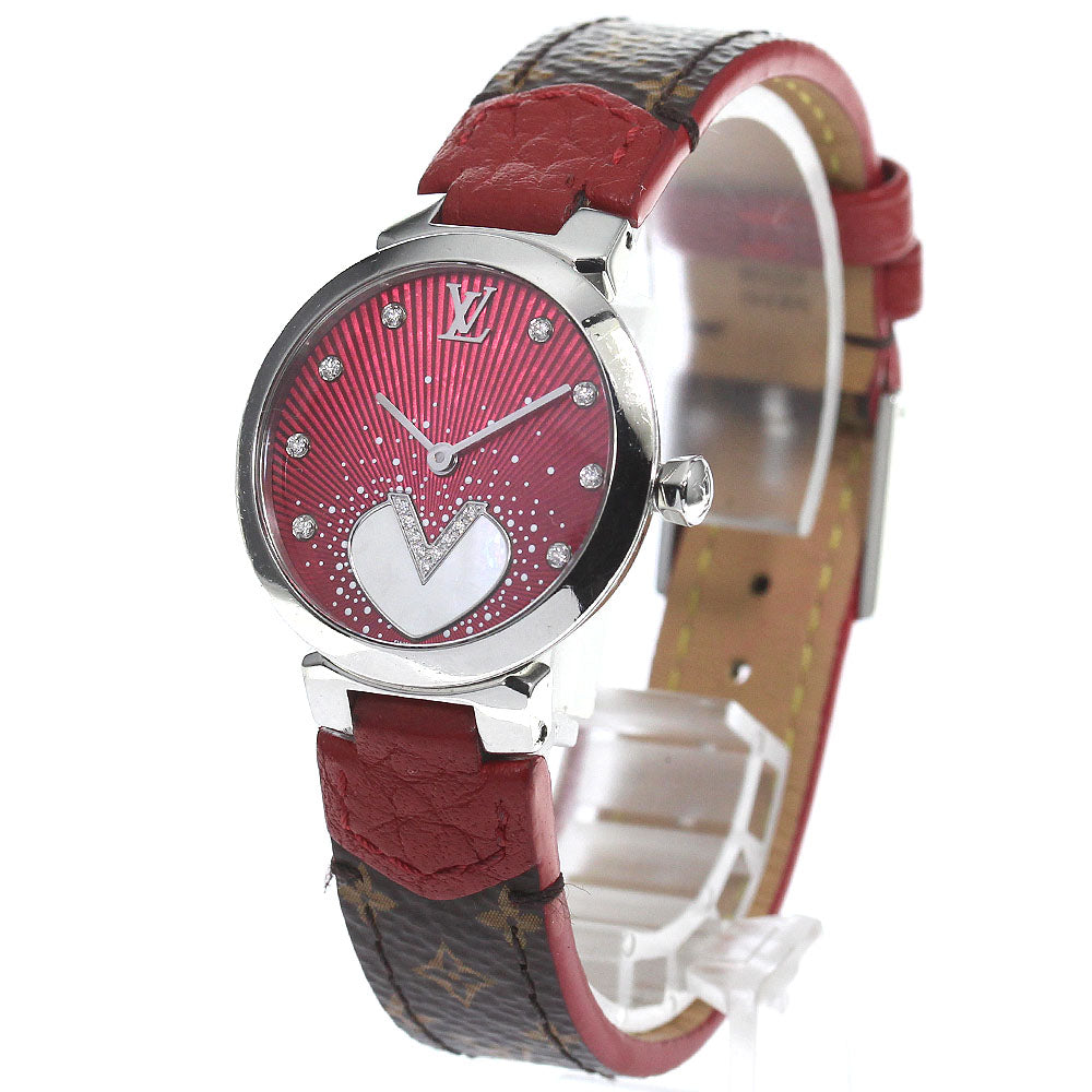 LOUIS VUITTON Q1J05 Tambour Rose Indigo 8P V-Diamond Quartz Women's