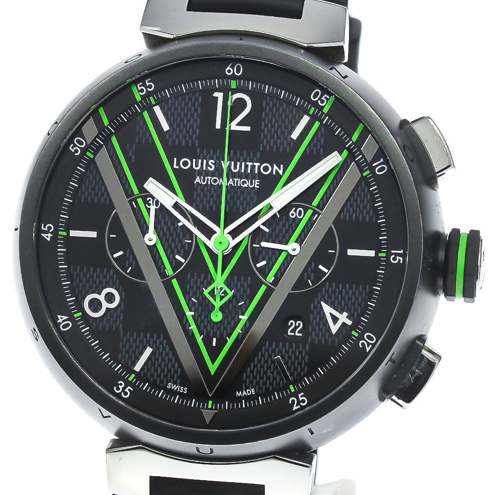 LOUIS VUITTON QA130 Tambour Damier Graphite Lace Chronograph Automatic Men's Watch Excellent Condition Box and Warranty Card Included