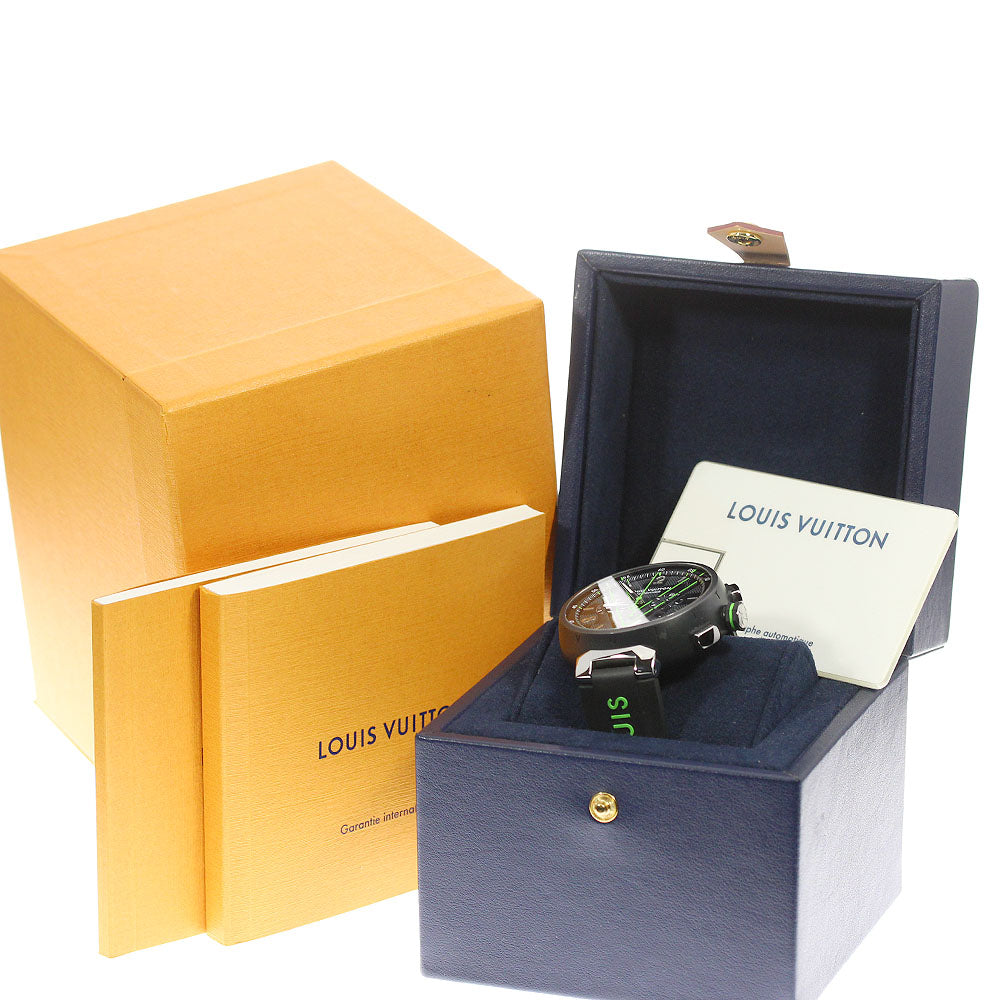 LOUIS VUITTON QA130 Tambour Damier Graphite Lace Chronograph Automatic Men's Watch Excellent Condition Box and Warranty Card Included