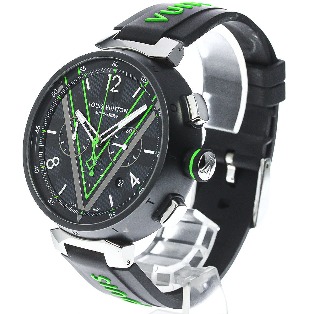LOUIS VUITTON QA130 Tambour Damier Graphite Lace Chronograph Automatic Men's Watch Excellent Condition Box and Warranty Card Included