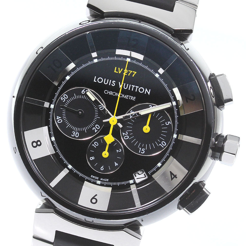 LOUIS VUITTON Q114K Tambour in Black Chronograph Automatic Men's Watch with Box