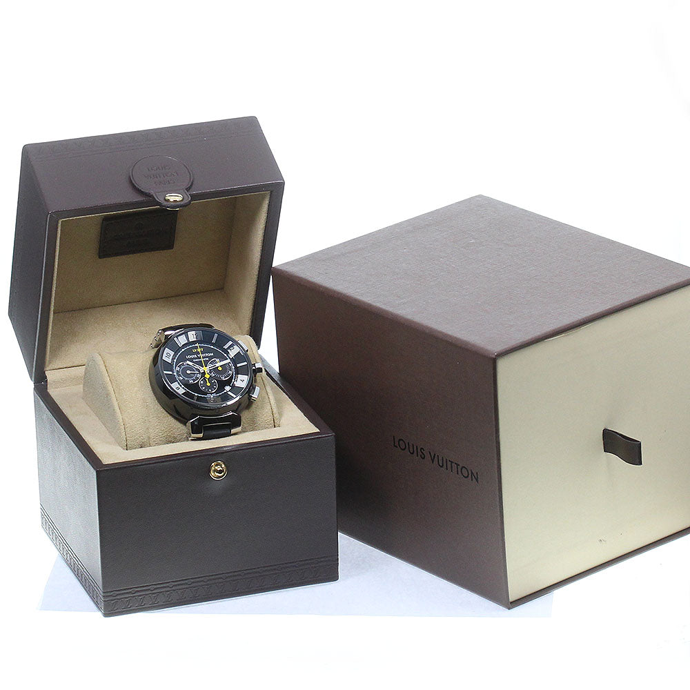 LOUIS VUITTON Q114K Tambour in Black Chronograph Automatic Men's Watch with Box