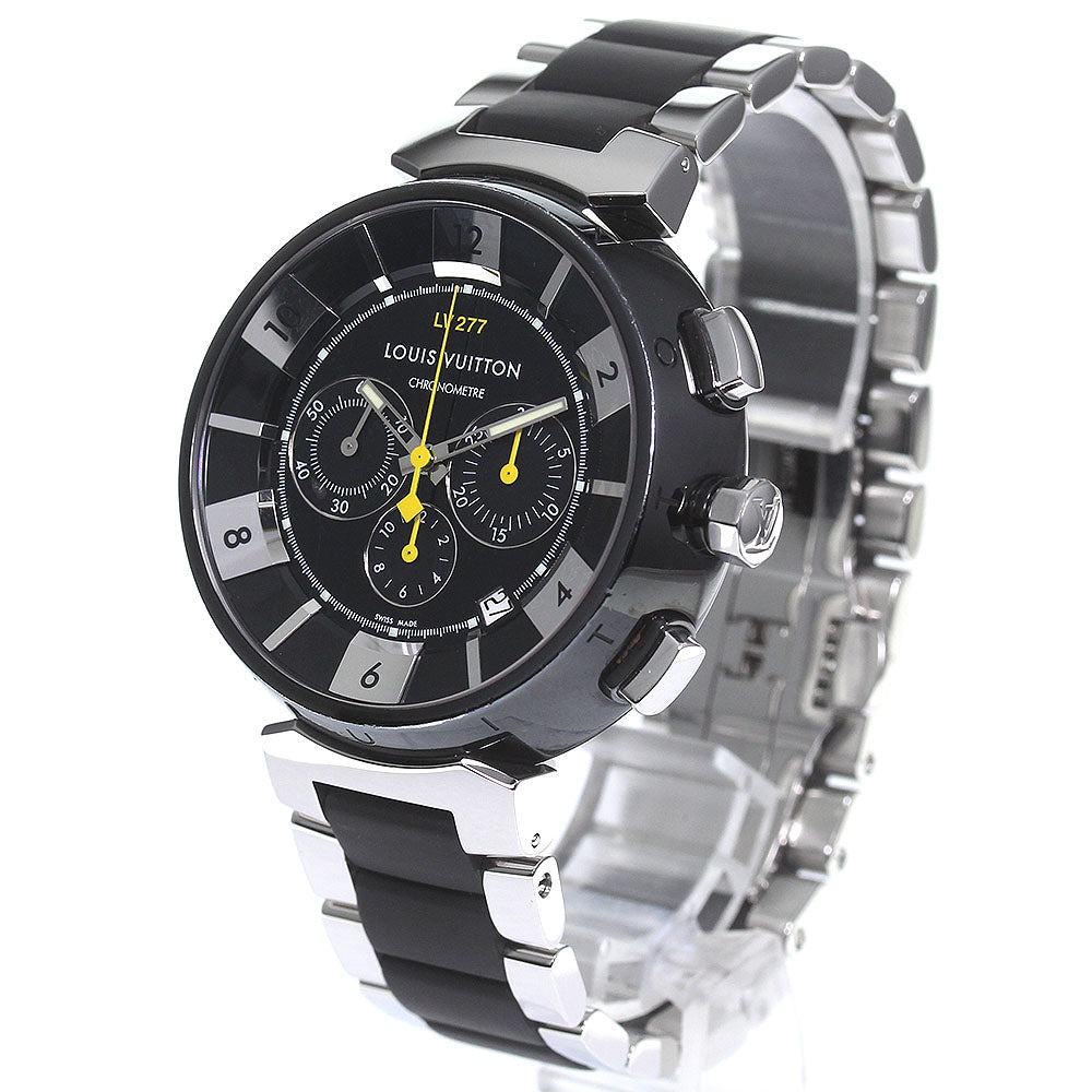 LOUIS VUITTON Q114K Tambour in Black Chronograph Automatic Men's Watch with Box