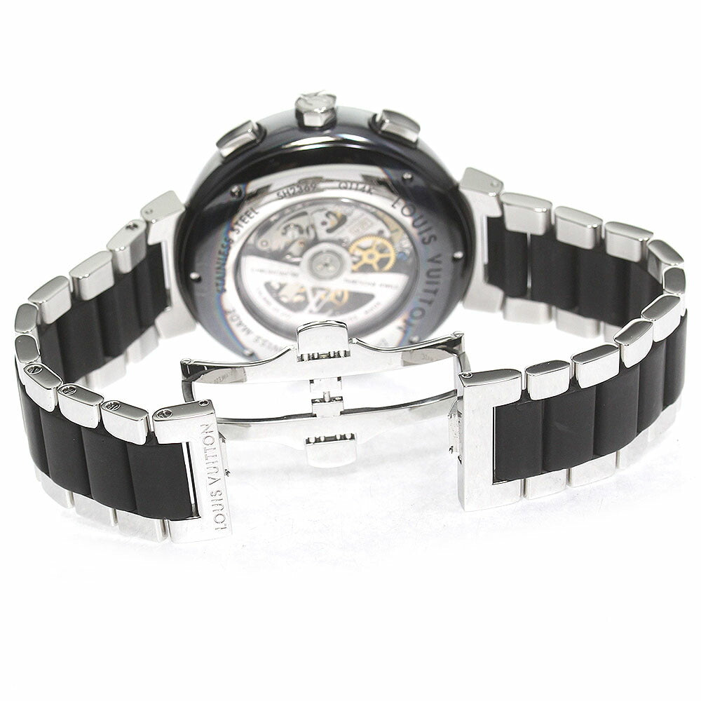 LOUIS VUITTON Q114K Tambour in Black Chronograph Automatic Men's Watch with Box