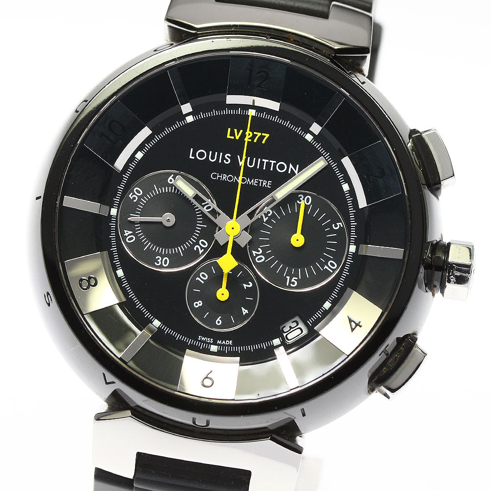 Junk LOUIS VUITTON Q114K Tambour in Black Chronograph Automatic Men's Watch