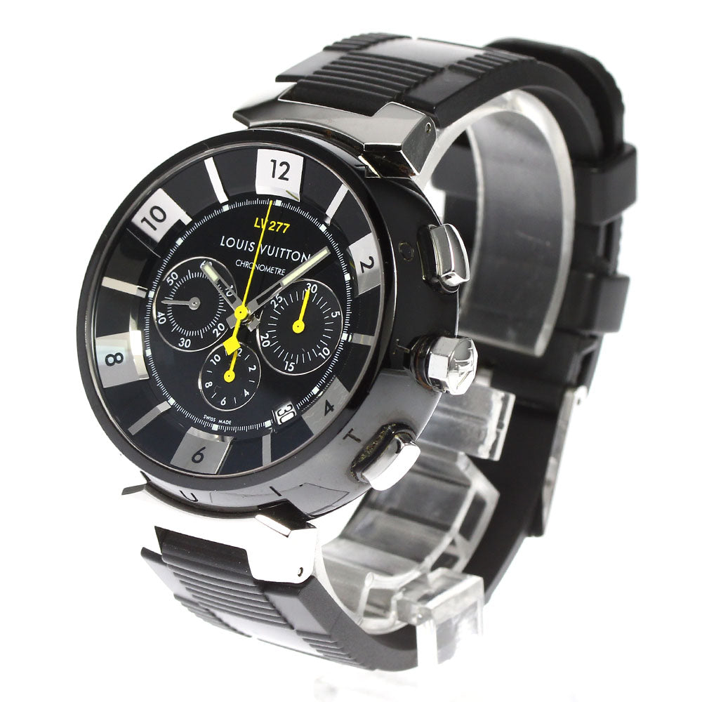 Junk LOUIS VUITTON Q114K Tambour in Black Chronograph Automatic Men's Watch
