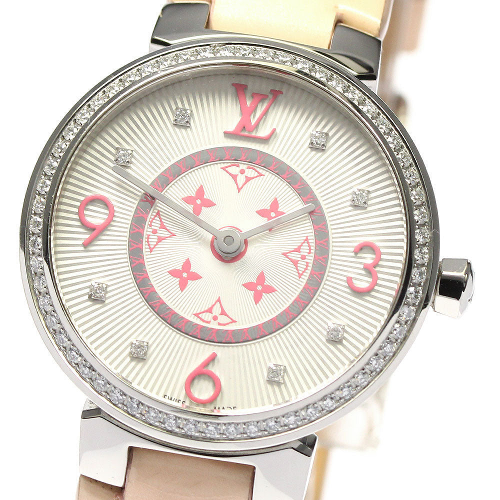LOUIS VUITTON Q12MF Tambour Monogram Diamond Bezel 8P Quartz Women's Watch with Box and Warranty