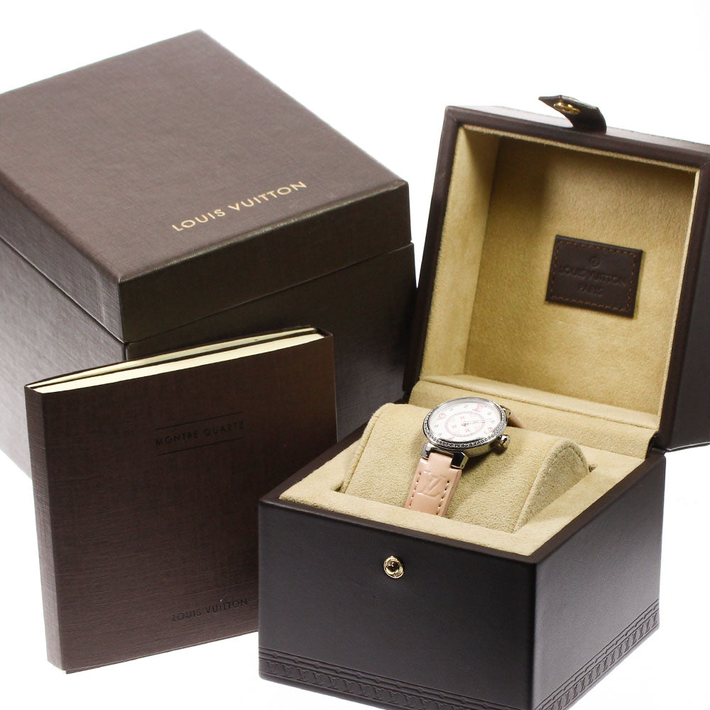 LOUIS VUITTON Q12MF Tambour Monogram Diamond Bezel 8P Quartz Women's Watch with Box and Warranty