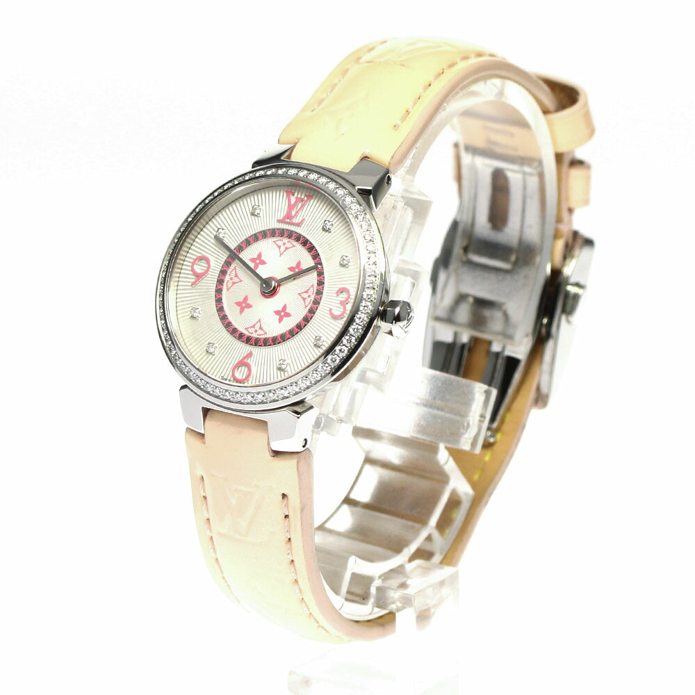 LOUIS VUITTON Q12MF Tambour Monogram Diamond Bezel 8P Quartz Women's Watch with Box and Warranty