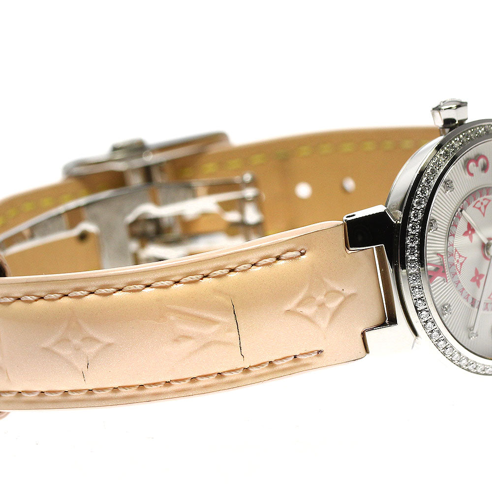LOUIS VUITTON Q12MF Tambour Monogram Diamond Bezel 8P Quartz Women's Watch with Box and Warranty