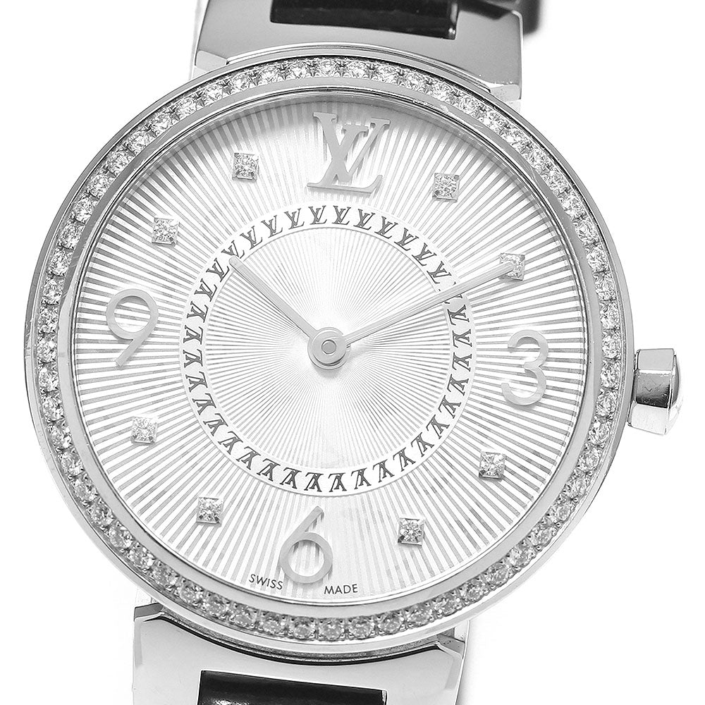 LOUIS VUITTON Q12MF Tambour Monogram Diamond Bezel with 8 Diamonds Quartz Movement Women's Good Condition
