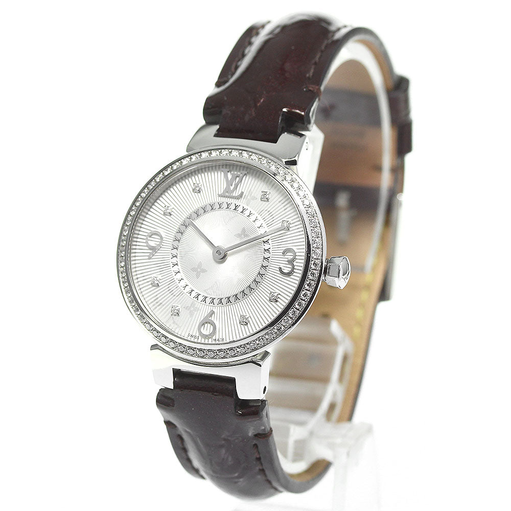 LOUIS VUITTON Q12MF Tambour Monogram Diamond Bezel with 8 Diamonds Quartz Movement Women's Good Condition