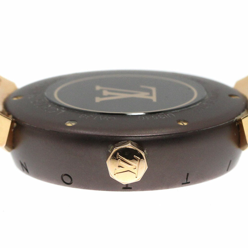 LOUIS VUITTON QA138 Tambour MM Monogram 18K Brown & Gold Quartz Boys' Watch Good Condition Box and Warranty Card Included
