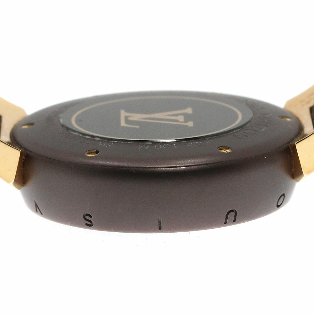 LOUIS VUITTON QA138 Tambour MM Monogram 18K Brown & Gold Quartz Boys' Watch Good Condition Box and Warranty Card Included