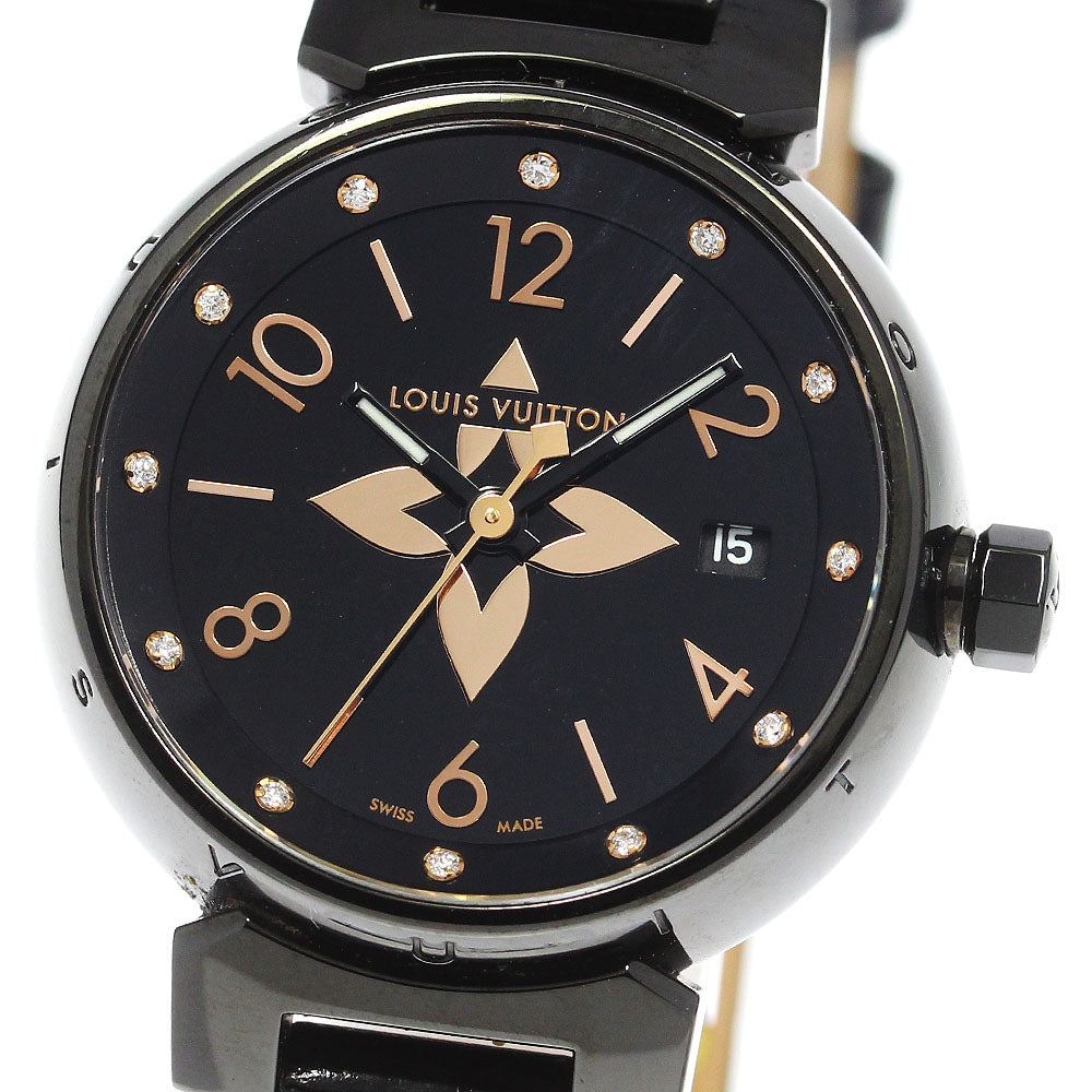 LOUIS VUITTON QA047 Tambour All Black PM 12P Diamond Quartz Women's Watch with Box