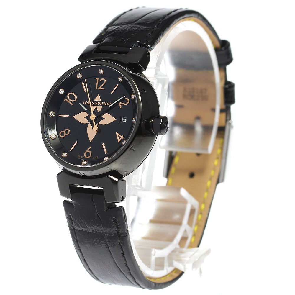 LOUIS VUITTON QA047 Tambour All Black PM 12P Diamond Quartz Women's Watch with Box