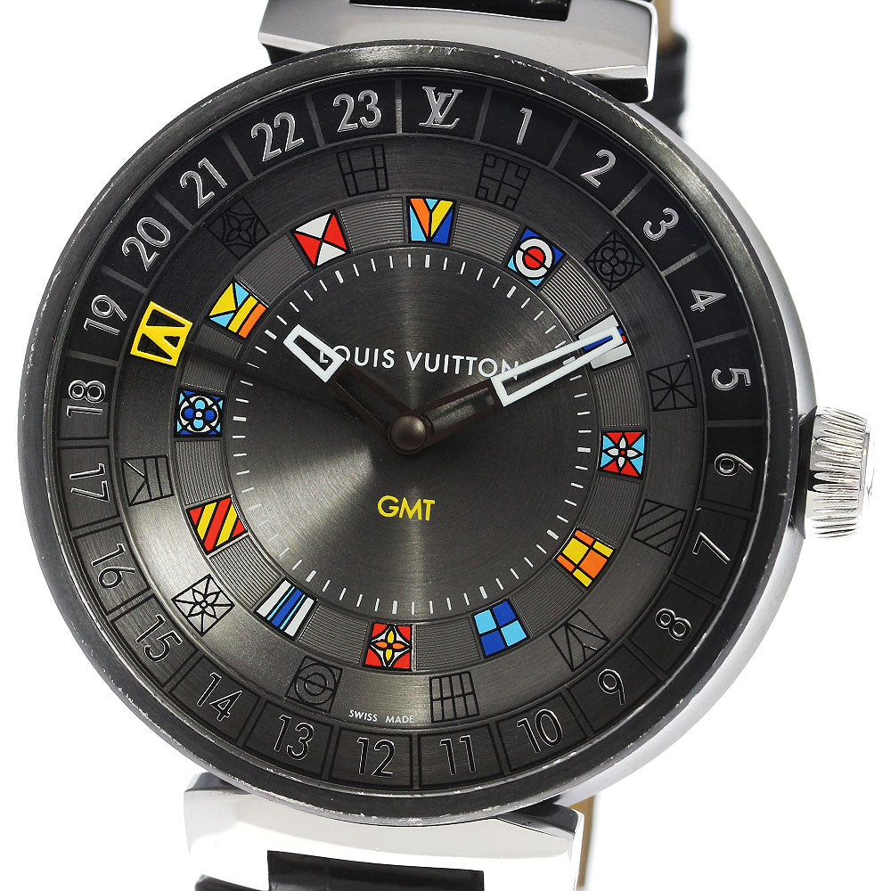LOUIS VUITTON QA097 Tambour Moon Dual Time GMT Quartz Men's Watch with Inner Box
