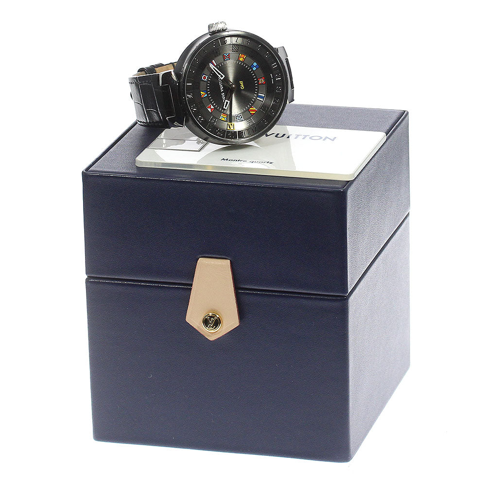 LOUIS VUITTON QA097 Tambour Moon Dual Time GMT Quartz Men's Watch with Inner Box