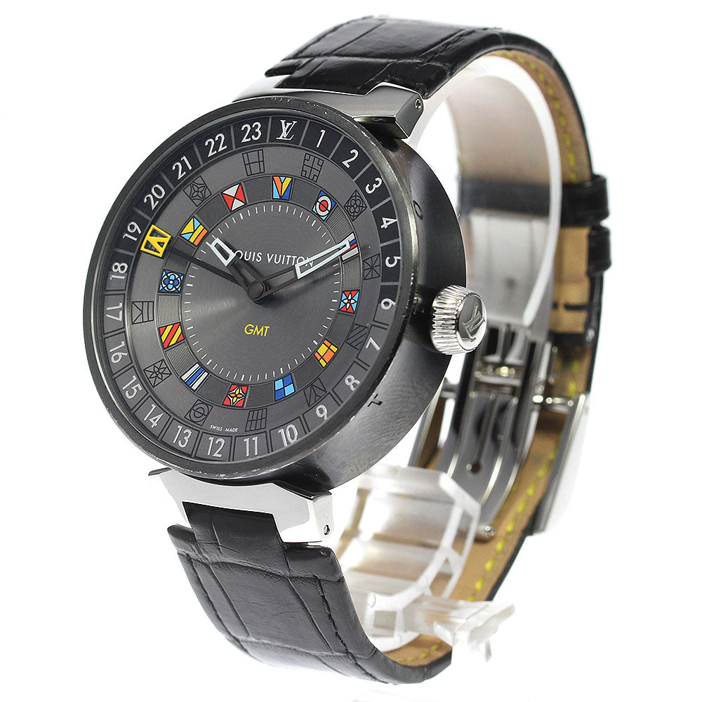 LOUIS VUITTON QA097 Tambour Moon Dual Time GMT Quartz Men's Watch with Inner Box