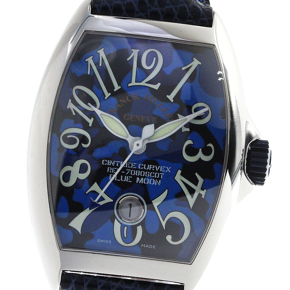 FRANCK MULLER 7080SCDT Tonneau Curvex Blue Moon Date Automatic Men's Watch in Good Condition