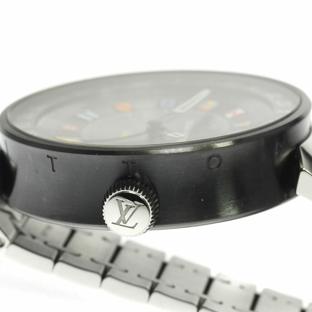 LOUIS VUITTON QA097 Tambour Moon Dual Time GMT Quartz Men's Watch Good Condition Box and Warranty Card Included