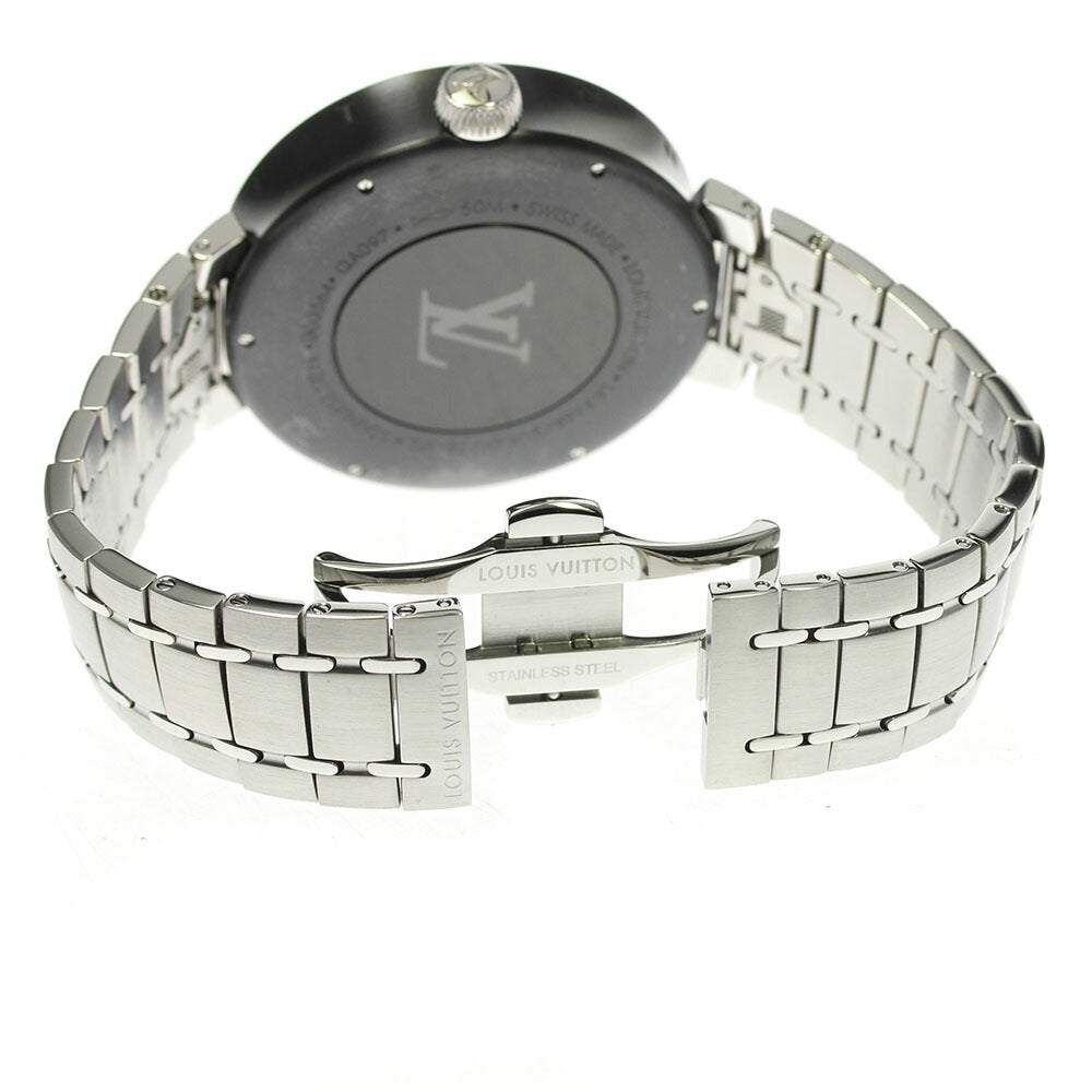 LOUIS VUITTON QA097 Tambour Moon Dual Time GMT Quartz Men's Watch Good Condition Box and Warranty Card Included
