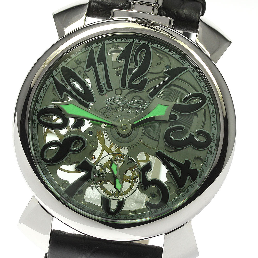 GaGa MILANO 5310.02.GR Manuale 48 Skeleton Hand-Wound Men's Watch Good Condition Box and Warranty Card Included
