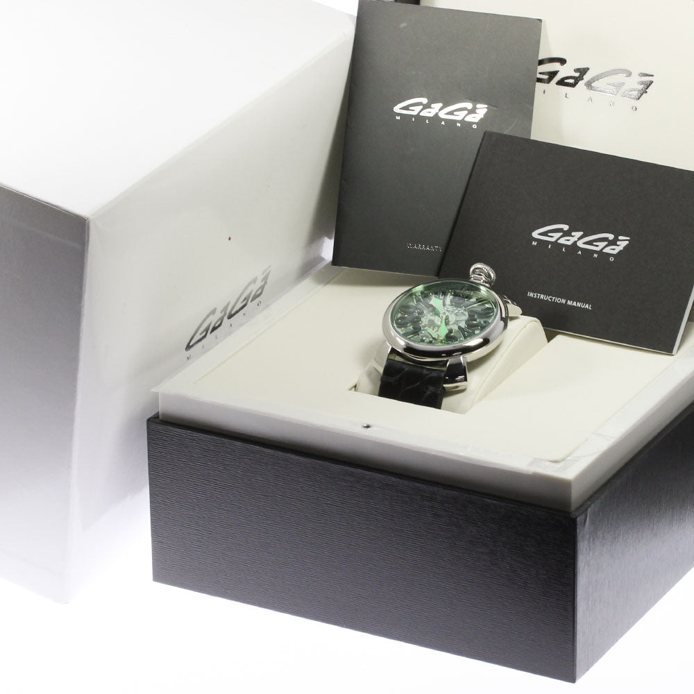 GaGa MILANO 5310.02.GR Manuale 48 Skeleton Hand-Wound Men's Watch Good Condition Box and Warranty Card Included