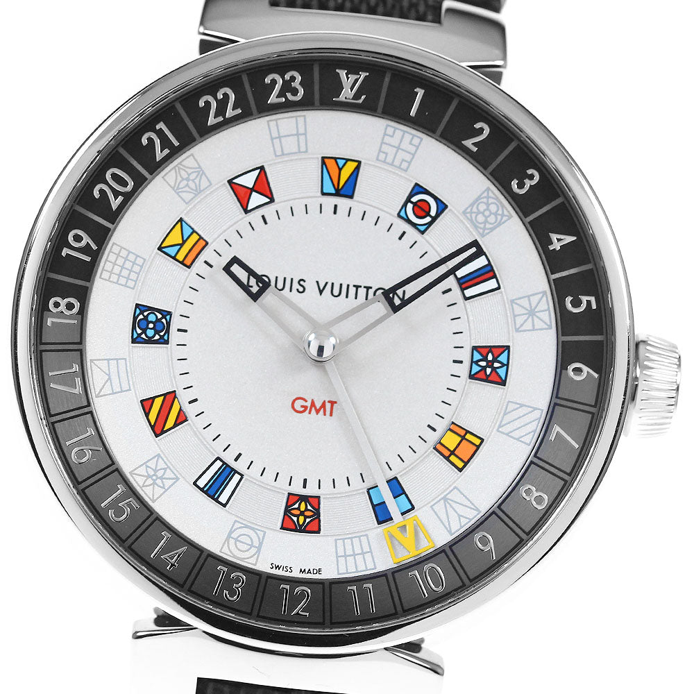 LOUIS VUITTON QA096 Tambour Moon Dual Time Quartz Men's Watch with Box and Warranty