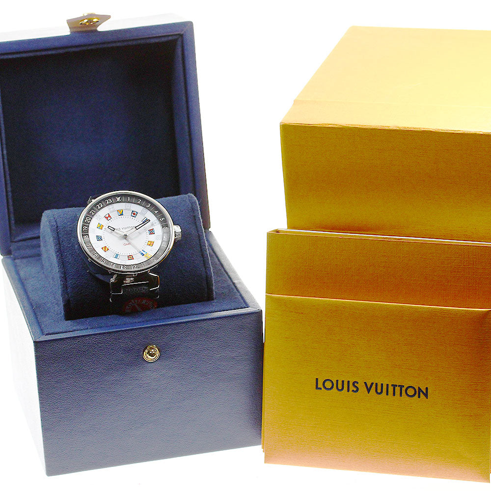 LOUIS VUITTON QA096 Tambour Moon Dual Time Quartz Men's Watch with Box and Warranty