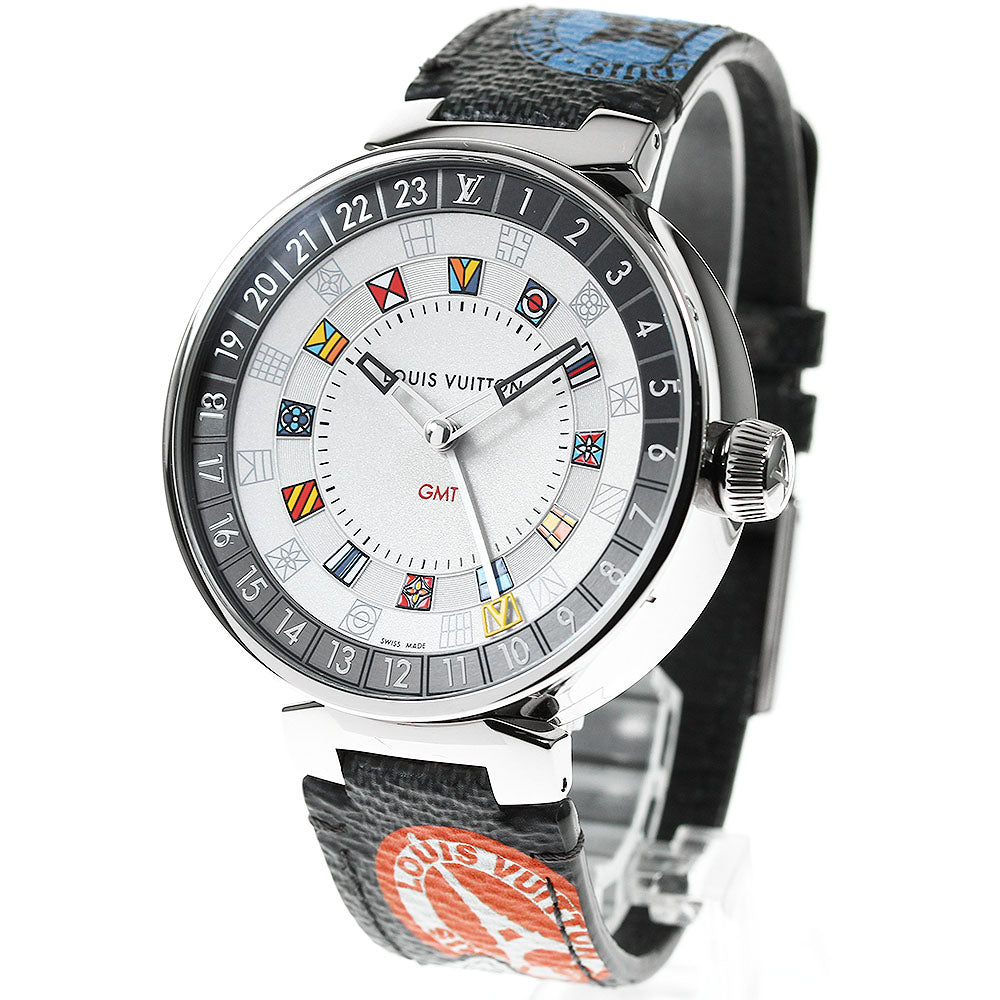 LOUIS VUITTON QA096 Tambour Moon Dual Time Quartz Men's Watch with Box and Warranty