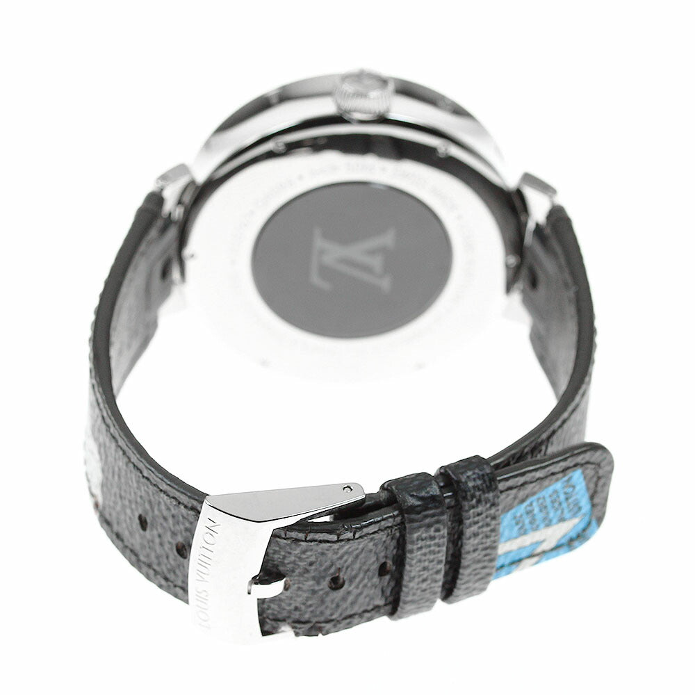 LOUIS VUITTON QA096 Tambour Moon Dual Time Quartz Men's Watch with Box and Warranty