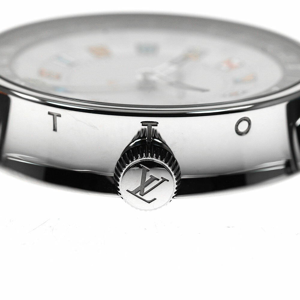 LOUIS VUITTON QA096 Tambour Moon Dual Time Quartz Men's Watch with Box and Warranty