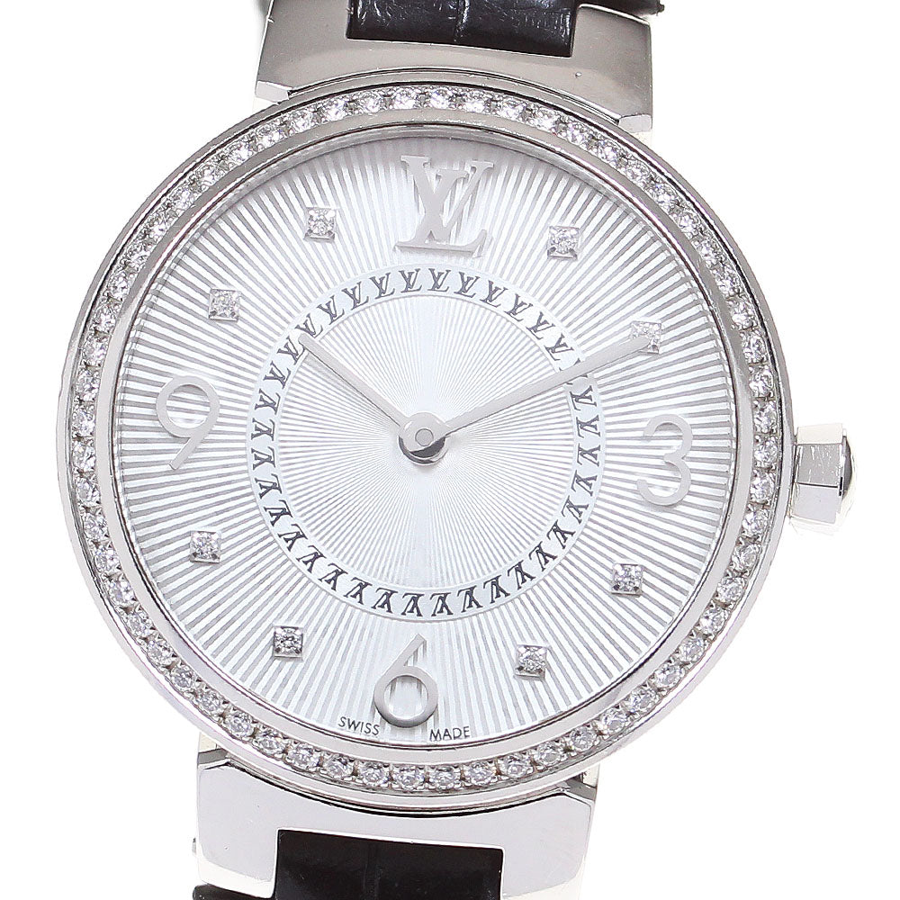 LOUIS VUITTON Q12MF Tambour Monogram Diamond Bezel with 8 Diamonds Quartz Movement Women's Box Included
