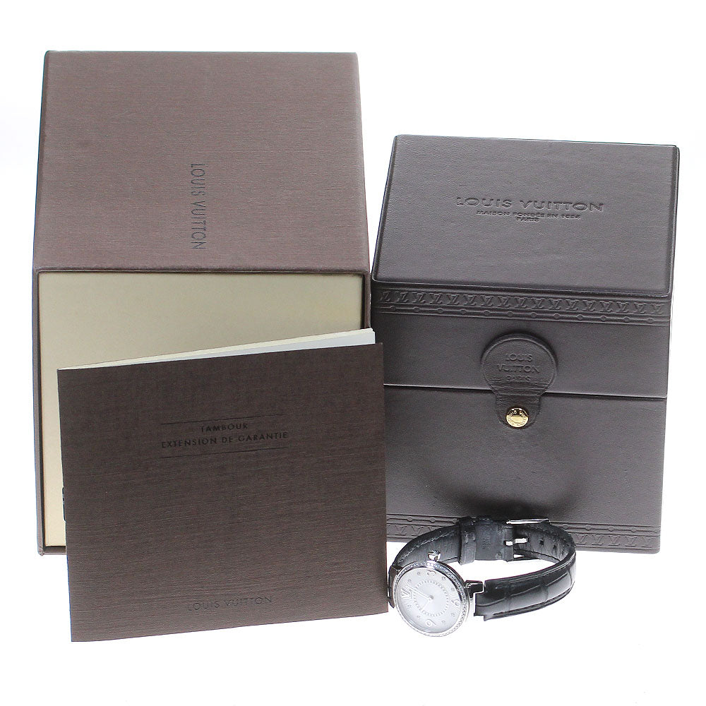 LOUIS VUITTON Q12MF Tambour Monogram Diamond Bezel with 8 Diamonds Quartz Movement Women's Box Included