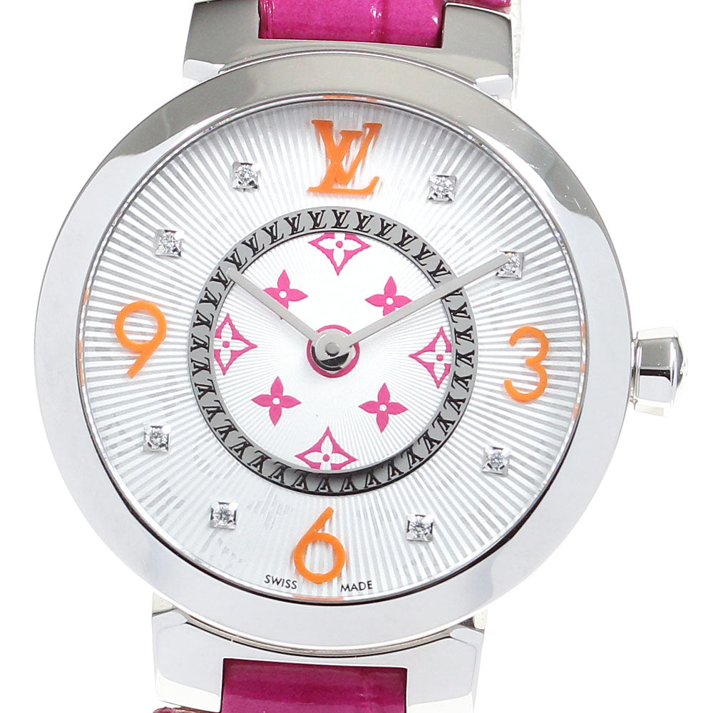 LOUIS VUITTON QA146 Tambour Slim MM 8P Diamond Quartz Women's Watch Good Condition Box and Warranty Card Included