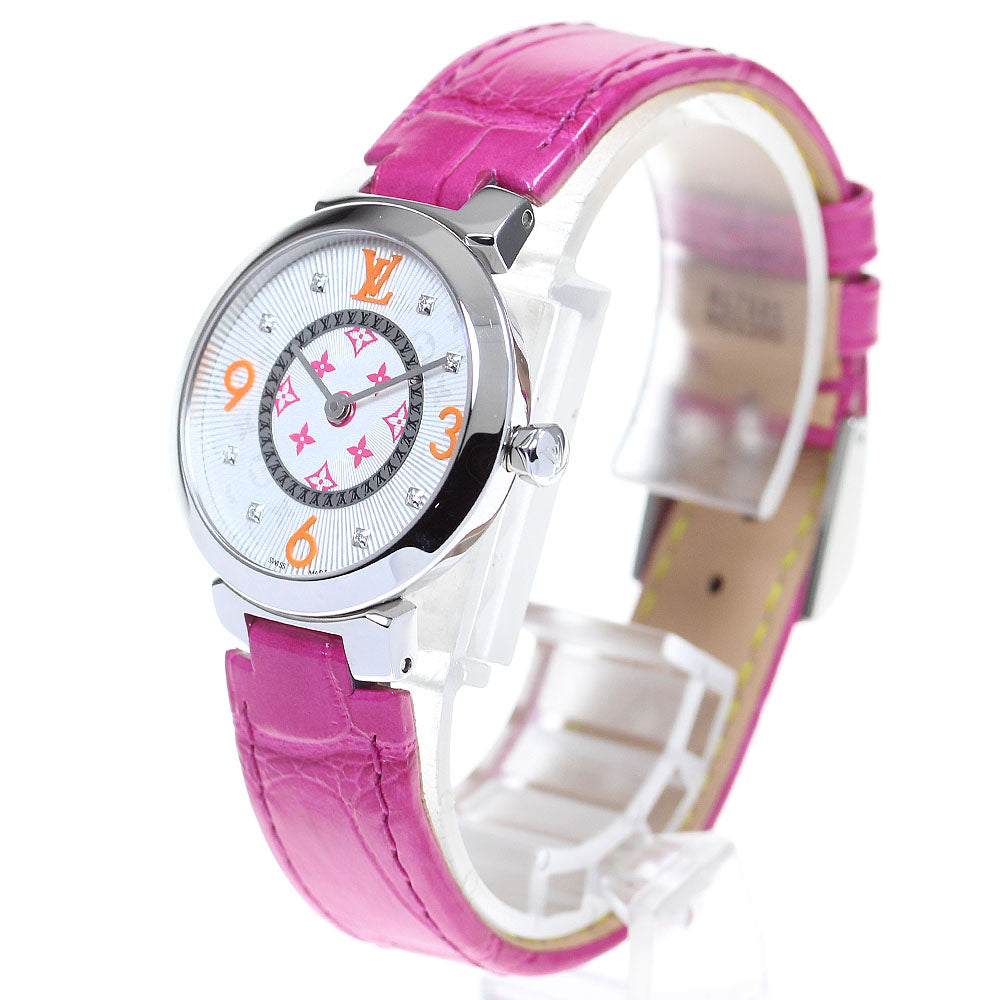 LOUIS VUITTON QA146 Tambour Slim MM 8P Diamond Quartz Women's Watch Good Condition Box and Warranty Card Included