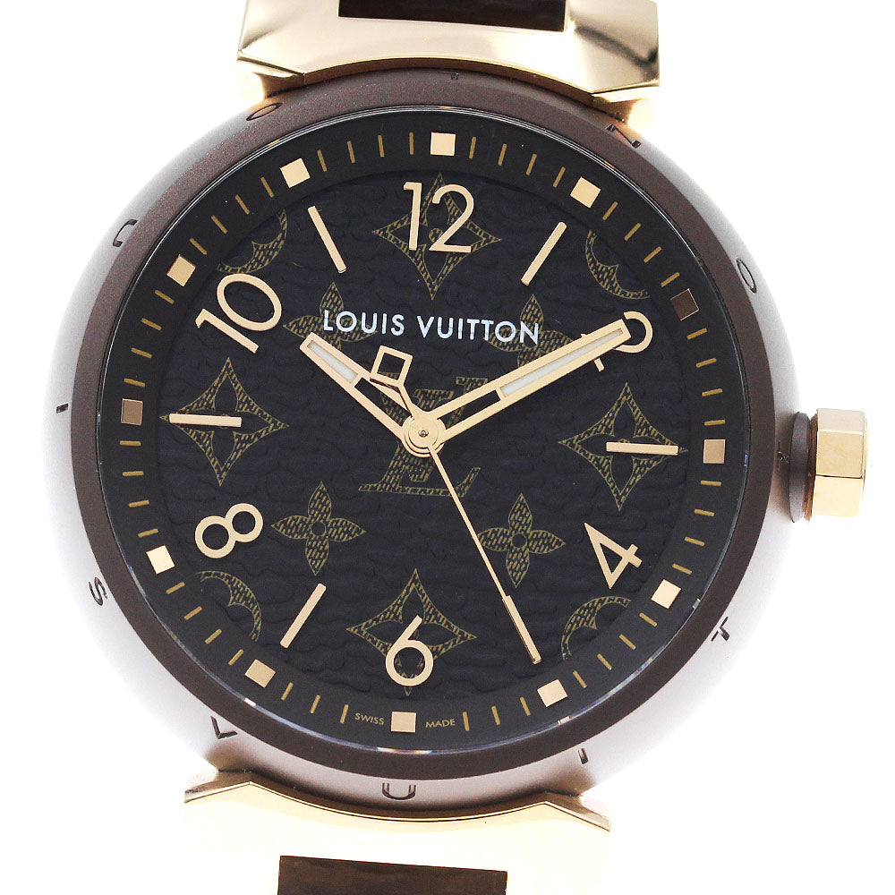 LOUIS VUITTON QA138 Tambour MM Monogram K18PG QZ Boys Good Condition with Inner Box