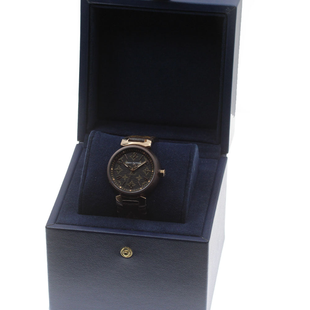 LOUIS VUITTON QA138 Tambour MM Monogram K18PG QZ Boys Good Condition with Inner Box