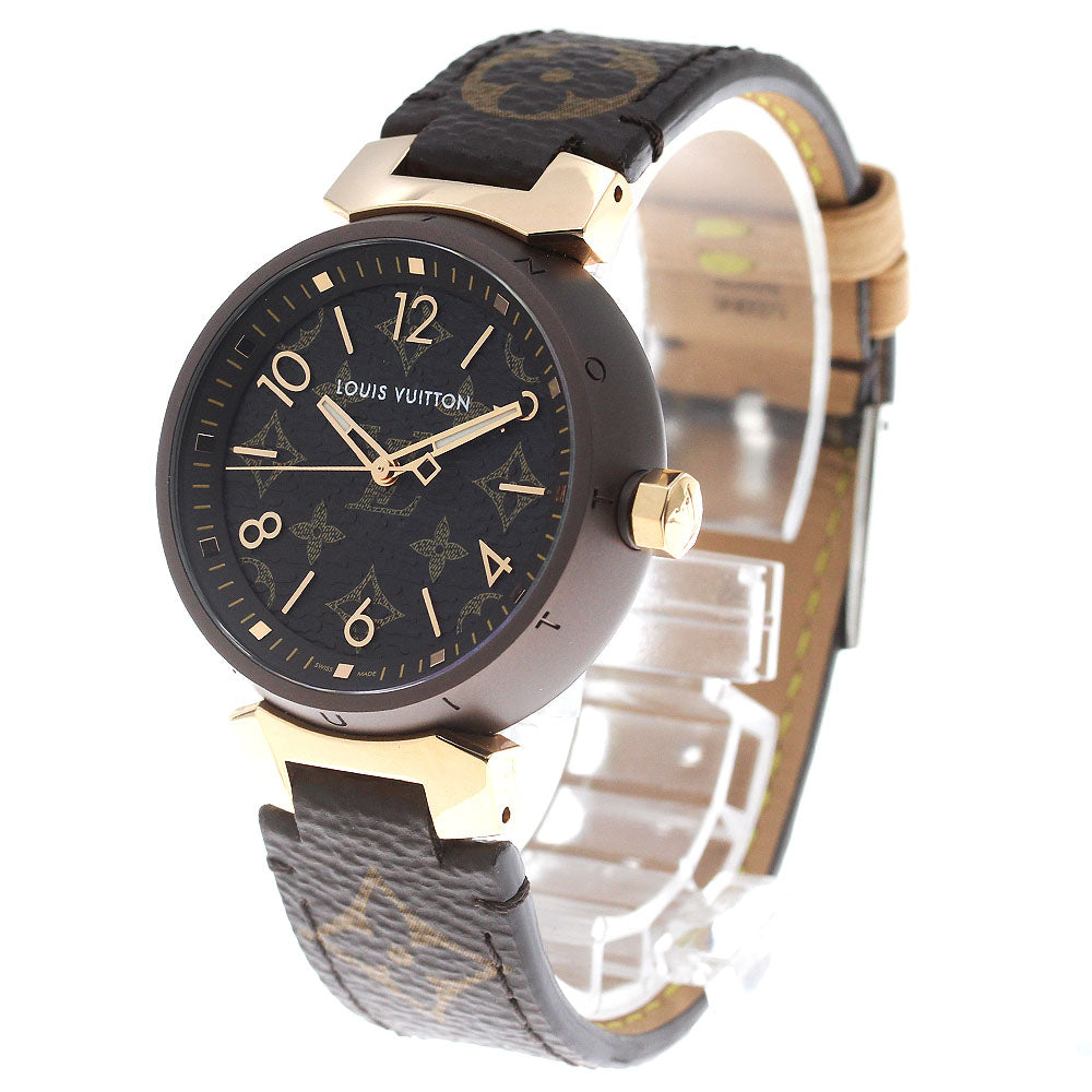 LOUIS VUITTON QA138 Tambour MM Monogram K18PG QZ Boys Good Condition with Inner Box