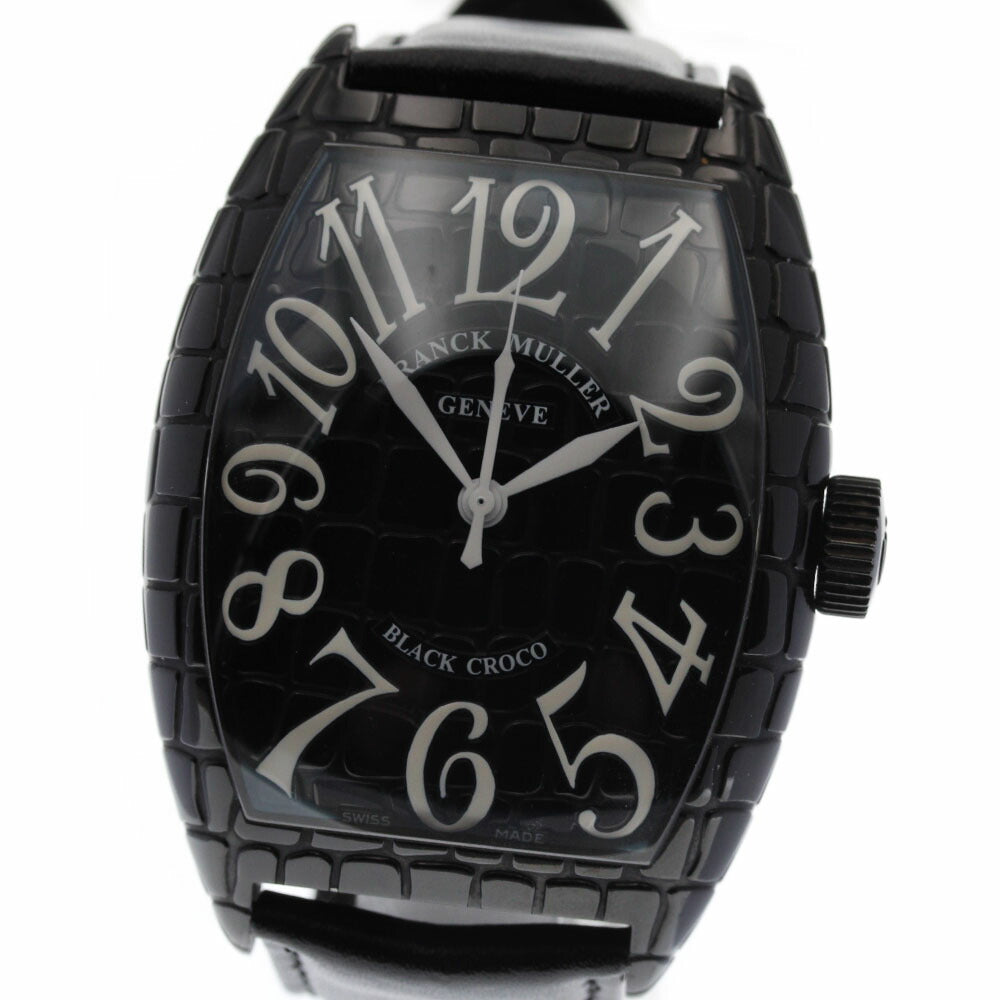 FRANCK MULLER 9880SCBLKCRO Tonneau Curvex Black Crocodile Automatic Men's Watch Excellent Condition