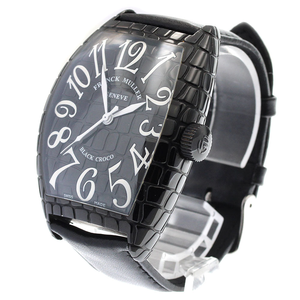 FRANCK MULLER 9880SCBLKCRO Tonneau Curvex Black Crocodile Automatic Men's Watch Excellent Condition