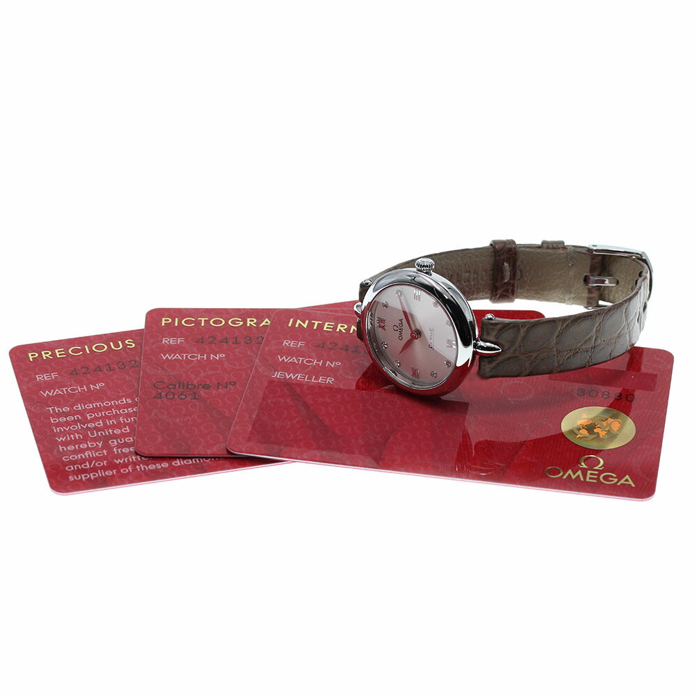 OMEGA 424.13.27.60.52.001 De Ville Prestige Dewdrop 8P Diamond Quartz Women's Watch Good Condition Warranty Card Included