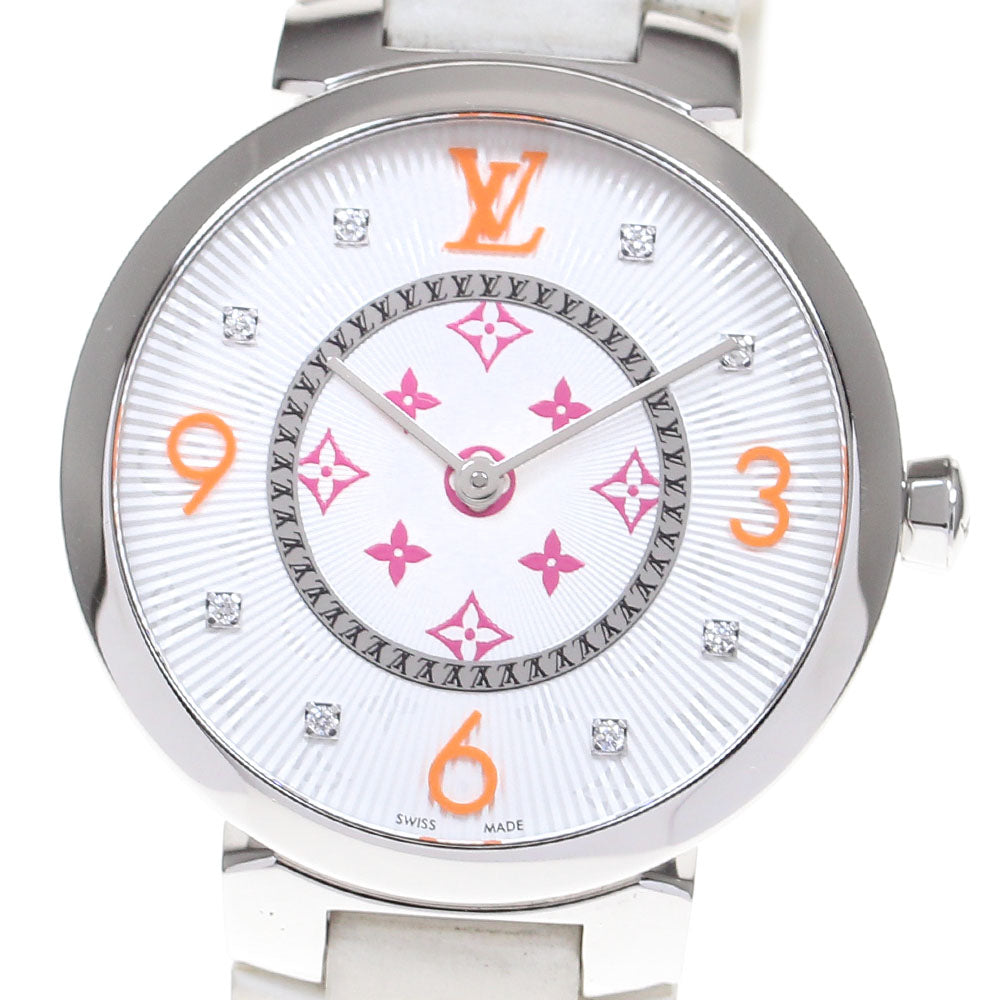 LOUIS VUITTON QA147 Tambour Monogram Fuchsia & Orange Quartz Women's