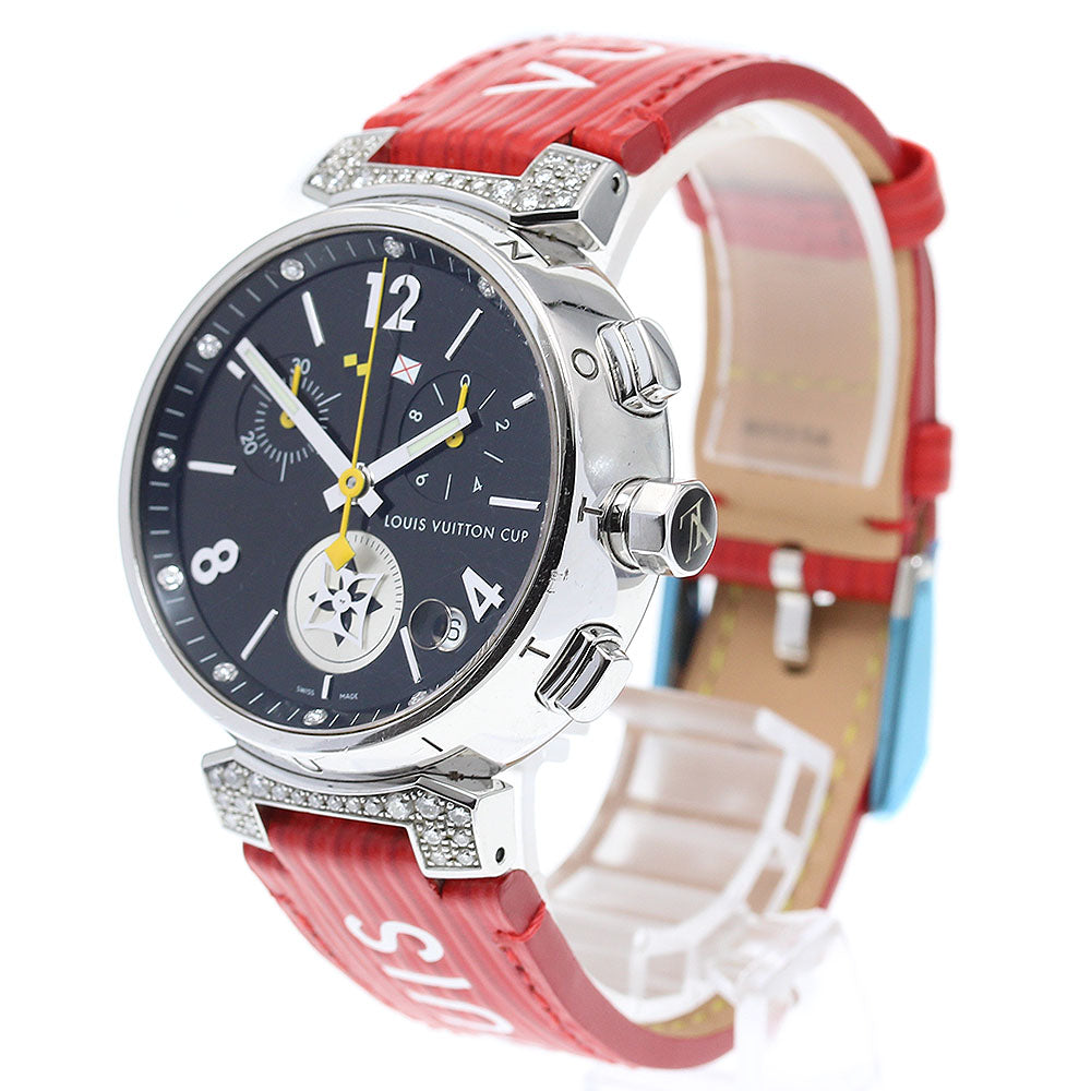 LOUIS VUITTON Q11BK Tambour Lovely Cup 12P Diamond Lug Chronograph Quartz Men's