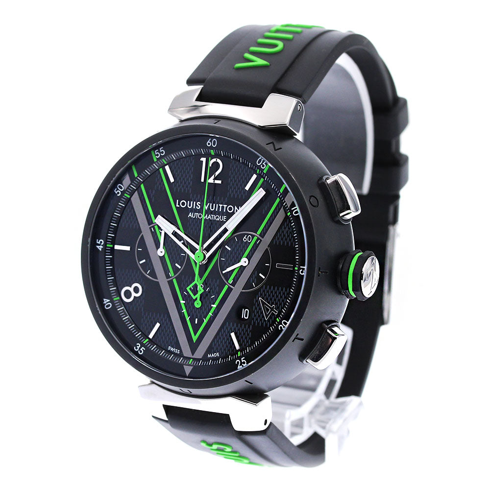 LOUIS VUITTON QA130 Tambour Damier Graphite Lace Chronograph Automatic Men's Watch Excellent Condition