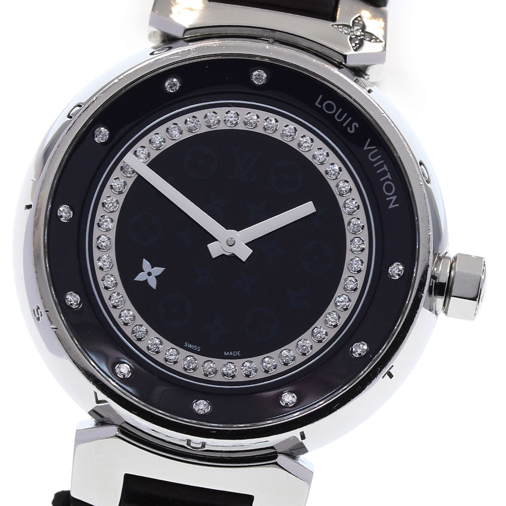 LOUIS VUITTON Q1319 Tambour Disc Amaranth Diamond MM Diamond Quartz with Box and Warranty