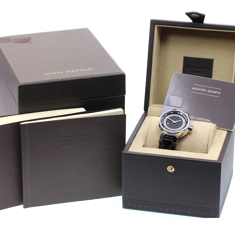LOUIS VUITTON Q1319 Tambour Disc Amaranth Diamond MM Diamond Quartz with Box and Warranty