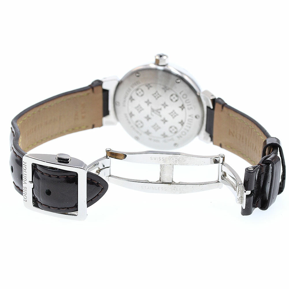 LOUIS VUITTON Q1319 Tambour Disc Amaranth Diamond MM Diamond Quartz with Box and Warranty